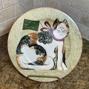 Sakura Salad Desert Plate 8 Inch Calico Cat Kitten Holiday Christmas Ceramic Pet